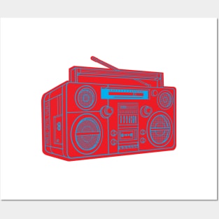 Boombox (Cyan Lines + Red Drop Shadow) Analog / Music Posters and Art